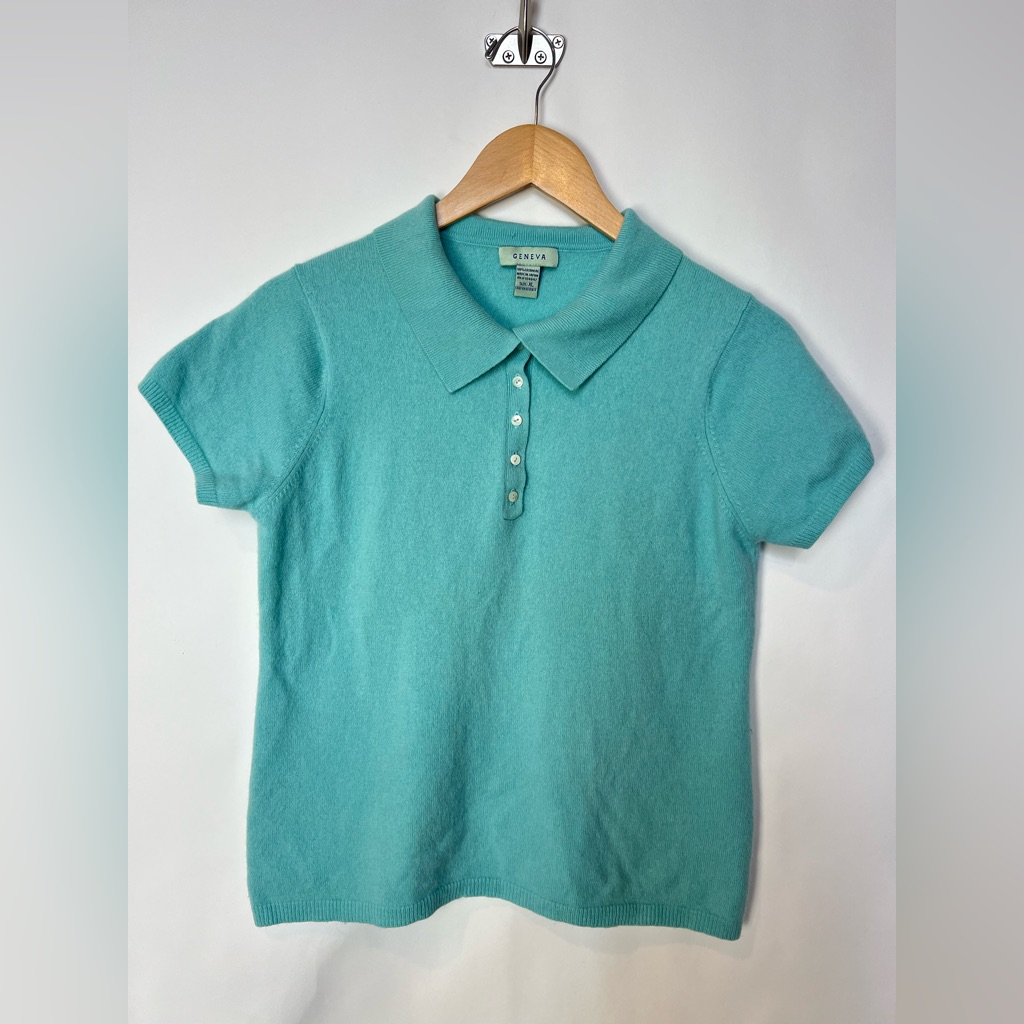 Geneva 100 Cashmere Short Sleeve Polo Knit Made In Japan Size Xl